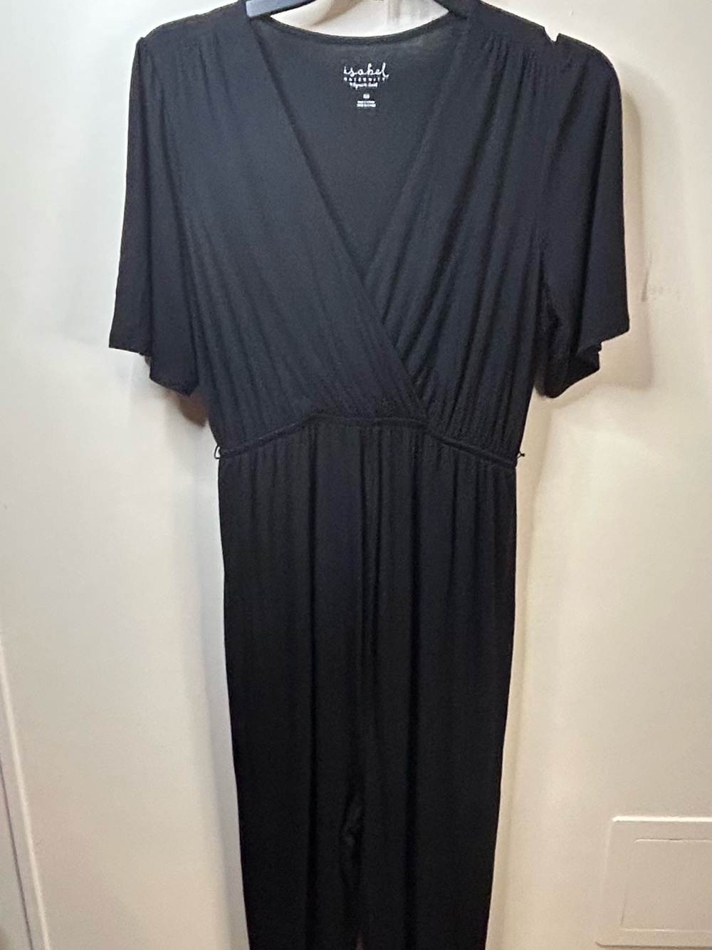 Black Short Sleeve Maternity Romper with Pockets